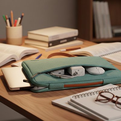 Housse pour ordinateur verte compartiment frontale accessoires