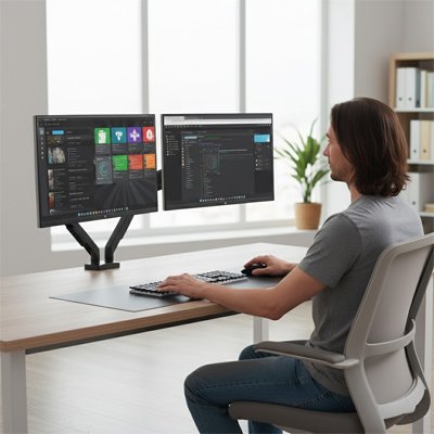 Homme-support ecran pc ergonomique double