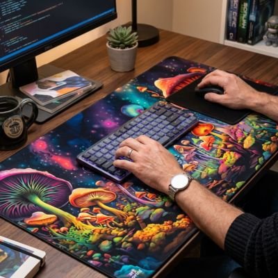 clavier sous main bureau champignons