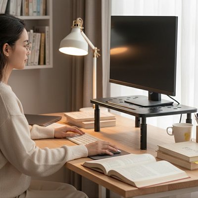 femme concentrée devant support ecran pc