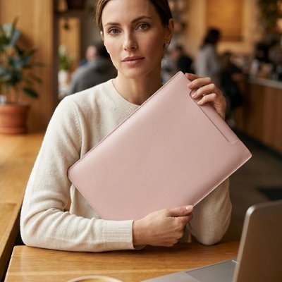 Femme Housse pour ordinateur faux cuir rose poudré