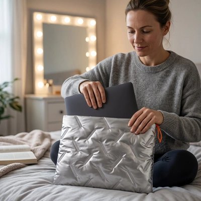 Femme pochette ordinateur rangement gris brillant