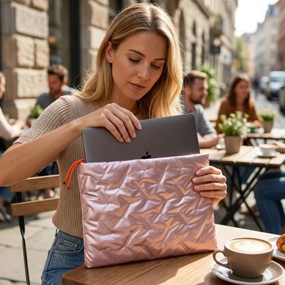 Femme pochette ordinateur rose brillant