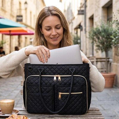 Femme sac ordinateur tout aller noir matelassé laptop