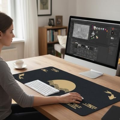 Femme travaillant sous main bureau coucher de soleil noir jaune