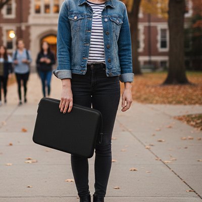 Femme utilisant pochette ordinateur ultra slim légère