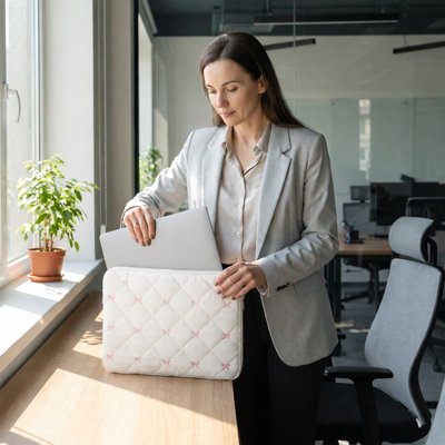 Femme utilisant sac ordinateur femme blanc fashion