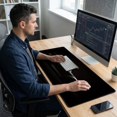 Homme devant sous main bureau grande taille noir 