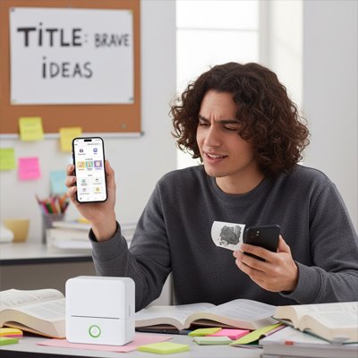 Homme utilisant Imprimante thermique smartphone bluetooth 