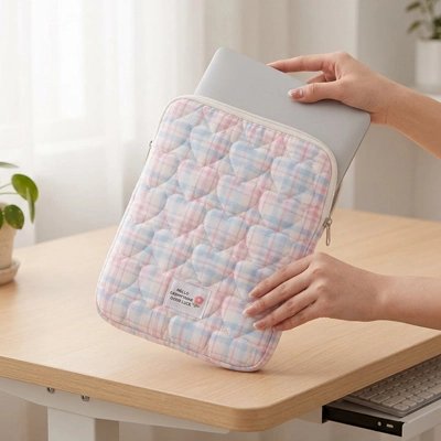 Housse pour ordinateur bleu beige rose