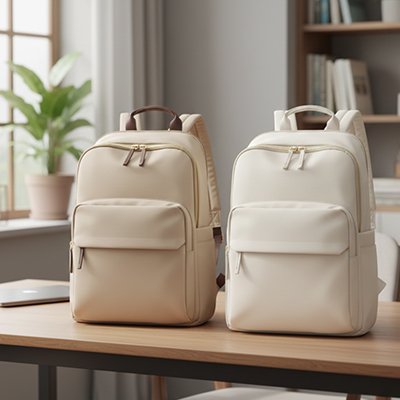 Sac a dos ordinateur femme blanc et beige