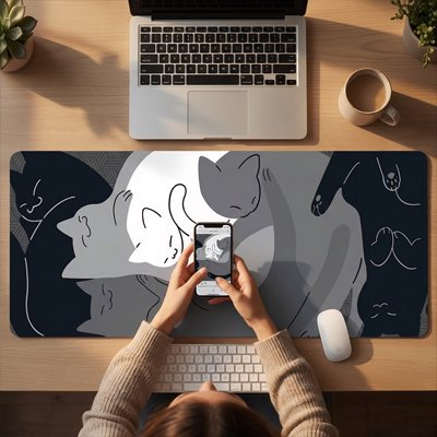 Sous main bureau chats gris blanc noir