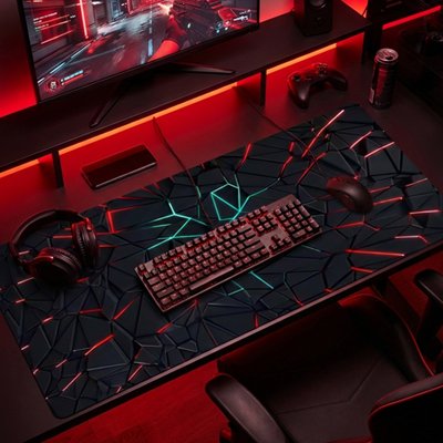Sous main bureau gamer géométrique rouge noir vert