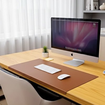 Sous main pour bureau rebord cuir synthétique marron