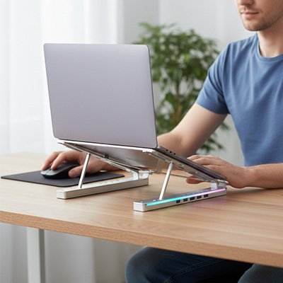 Support ordinateur portable blanc lumières led