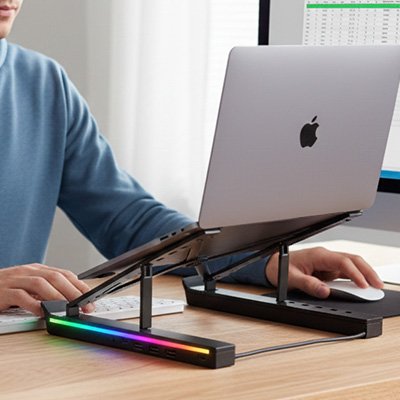 Support ordinateur portable noir lumières led