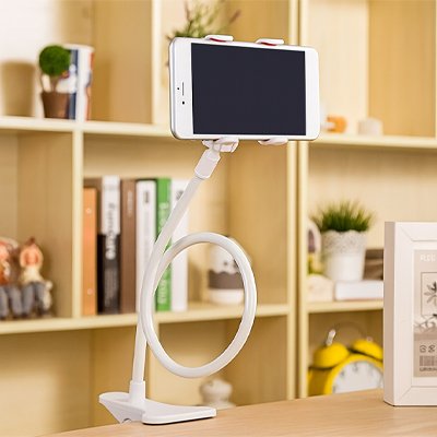 Support telephone bureau bras extensible blanc