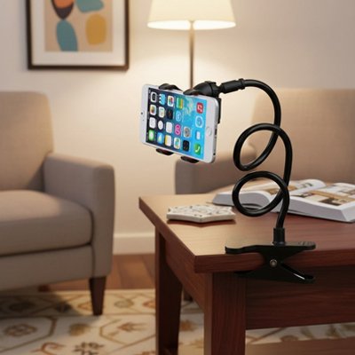 Support telephone bureau bras extensible noir