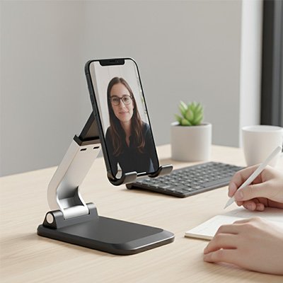 Support telephone bureau main libre noir​