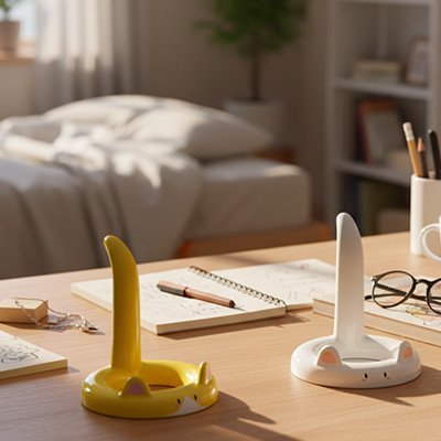 Support telephone chat blanc ou jaune