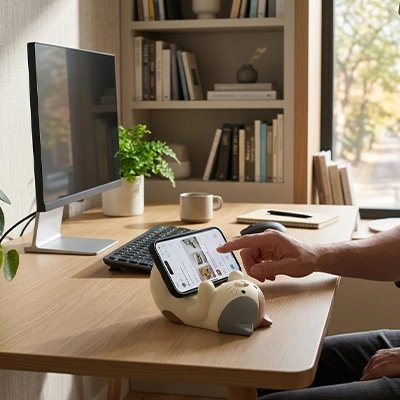 Support telephone chat blanc