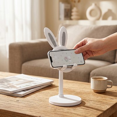 Support telephone lapin blanc