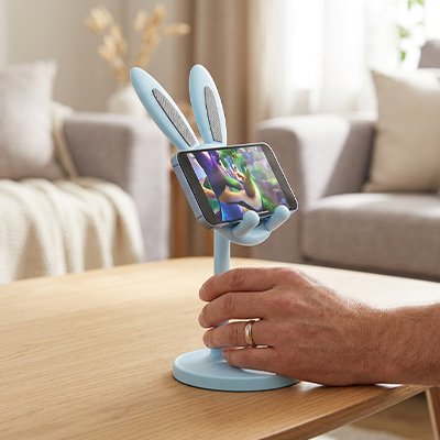 Support telephone lapin bleu