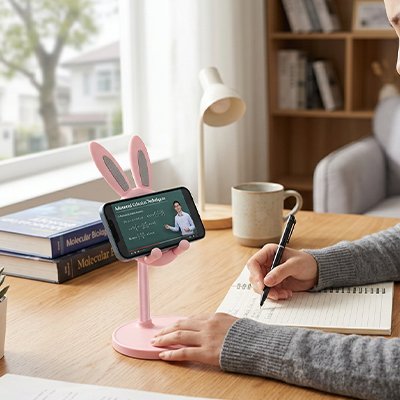 Support telephone lapin rose
