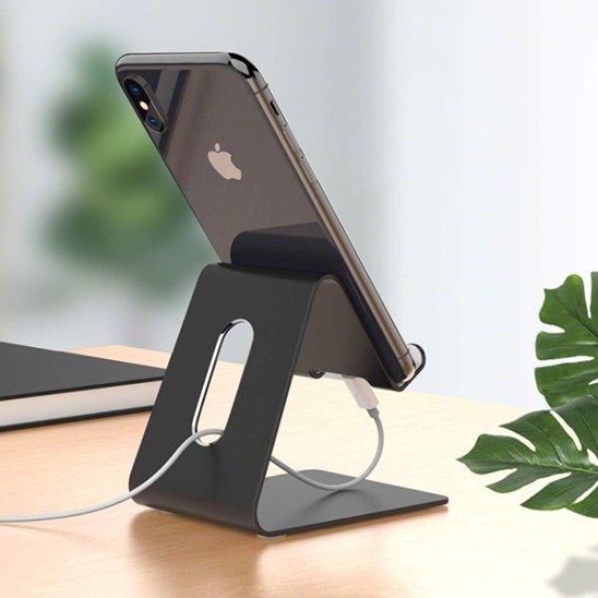 Support telephone métal noir pratique