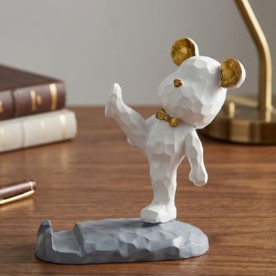 Support telephone ours blanc doré