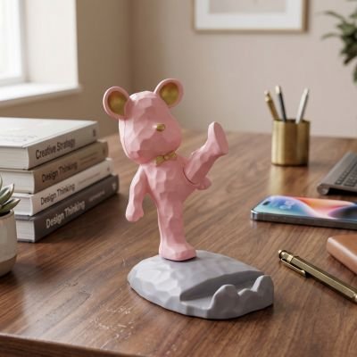 Support telephone ours rose décoratif