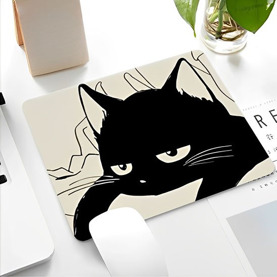 Tapis de souris chat noir somnolent