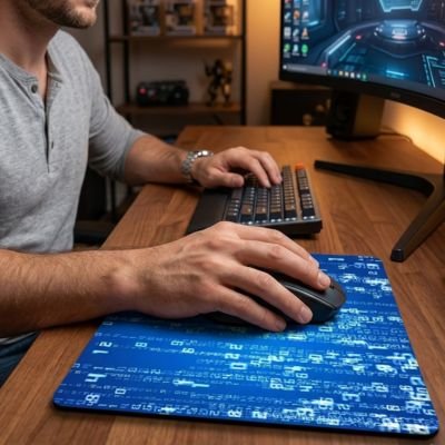 Tapis de souris design code ordinateur bleu