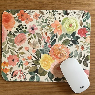 Tapis de souris design floral teintes rose orangées
