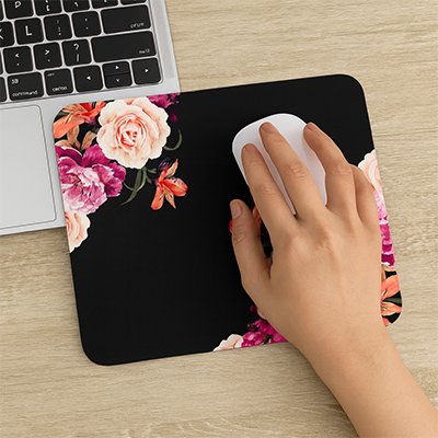 Tapis de souris floral fond noir