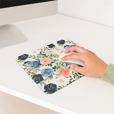 Tapis de souris floral teintes rose bleu