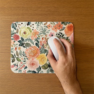 Tapis de souris floral teintes rose orangées