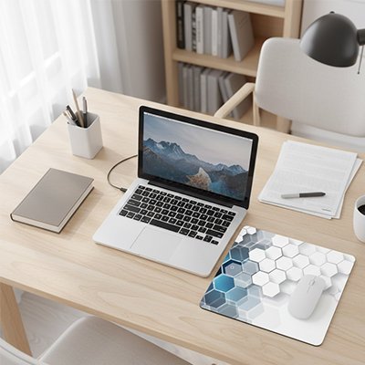 Tapis de souris motif hexagonal blanc bleu