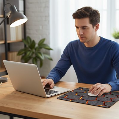 Tapis de souris motif hexagonal orange