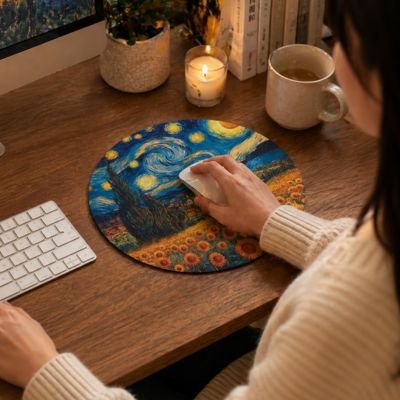 Tapis de souris rond oeuvre d'art