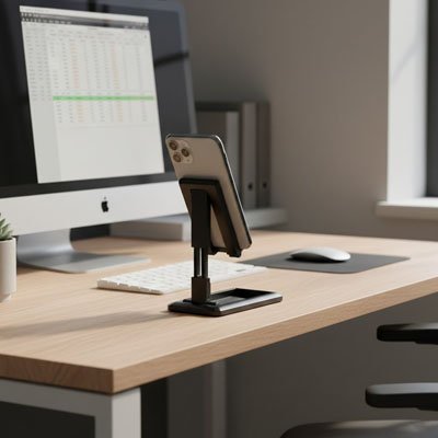 Téléphone sur support telephone bureau​ noir stable